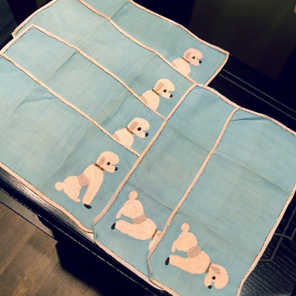 Vintage 50’s Blue Poodles Napkin / Handkerchief 6
